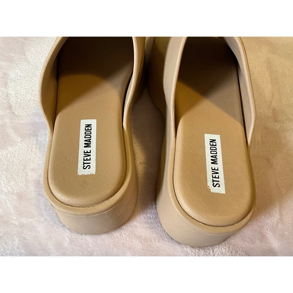 Steve Madden Womens Tan Beige Platform Slide Sandals Chunky Mules Size 9